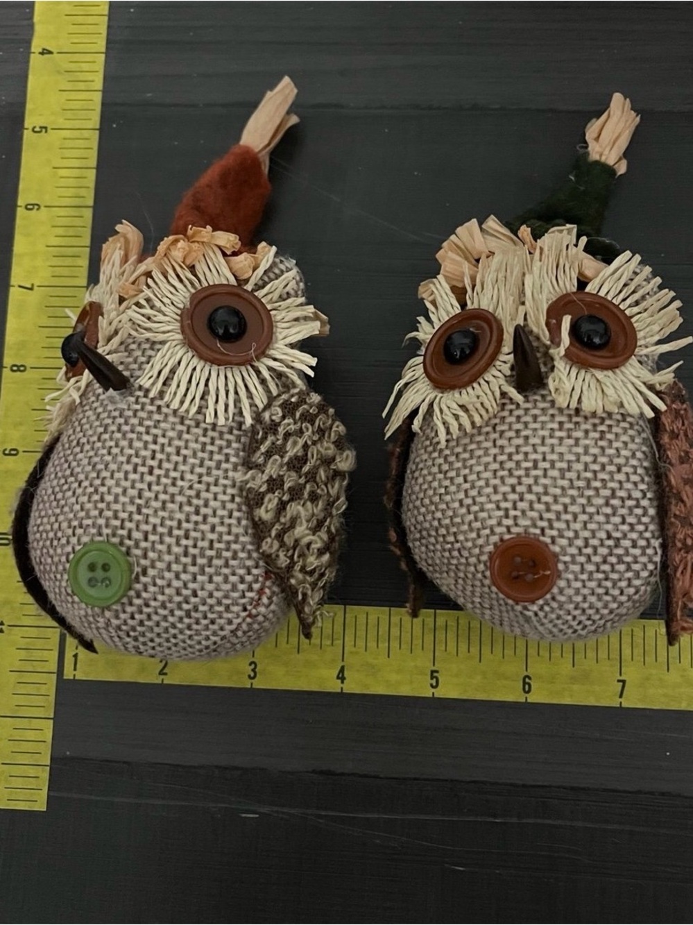 Handcrafted Burlap Owl Accent - Set of 2 (Brown, Green, Orange Accents)